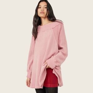 Free People She’s A Keeper Oversized Sweater Tunic Size XS Faded Coral Pink NWT